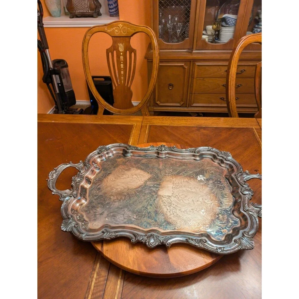 Vintage Birmingham Silver Co. Elaborate 20” Silverplate Footed Butler’s Tray